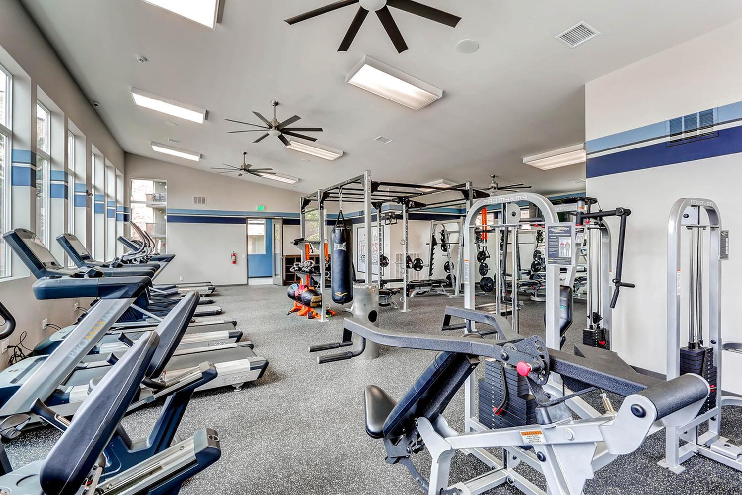 fitness center with cardio and strength training equipment