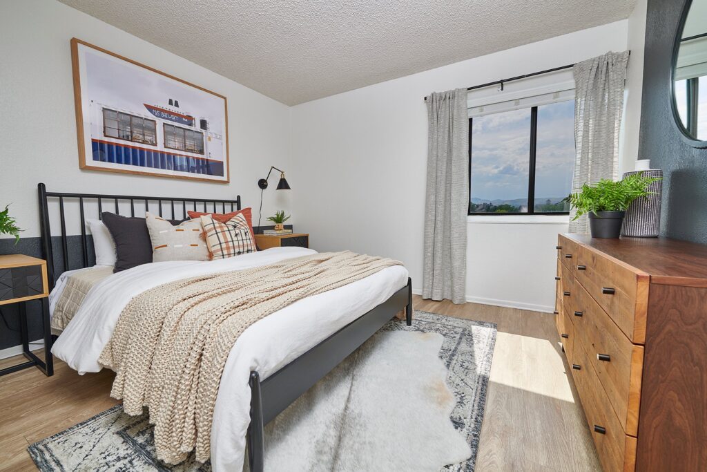 staged bedroom with large window